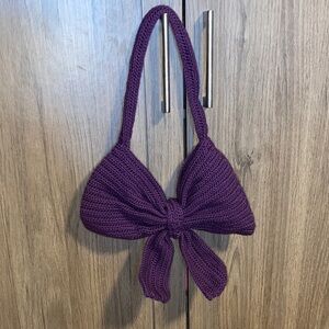 Purple Handmade Knit Bow Handbag